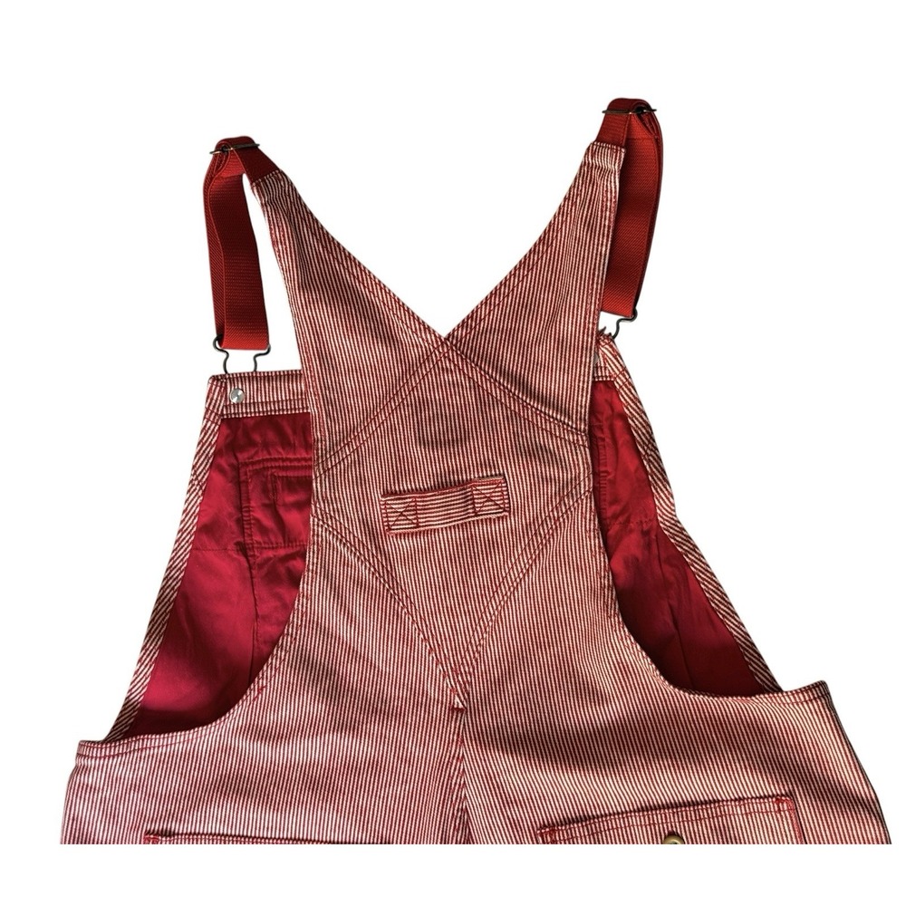 Duluth Trading Women Overalls L Red Railroad Pin Stripe Painter - Picture 12 of 16